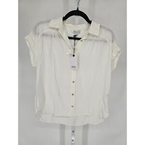 Rose + Plive Womens Sz XS Short Sleeve Button Up Collared Top White NEW